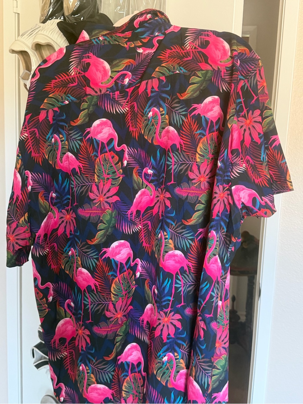 Rithern Tropical Flamingo Print Shirt — Black with Hot Pink & Purple